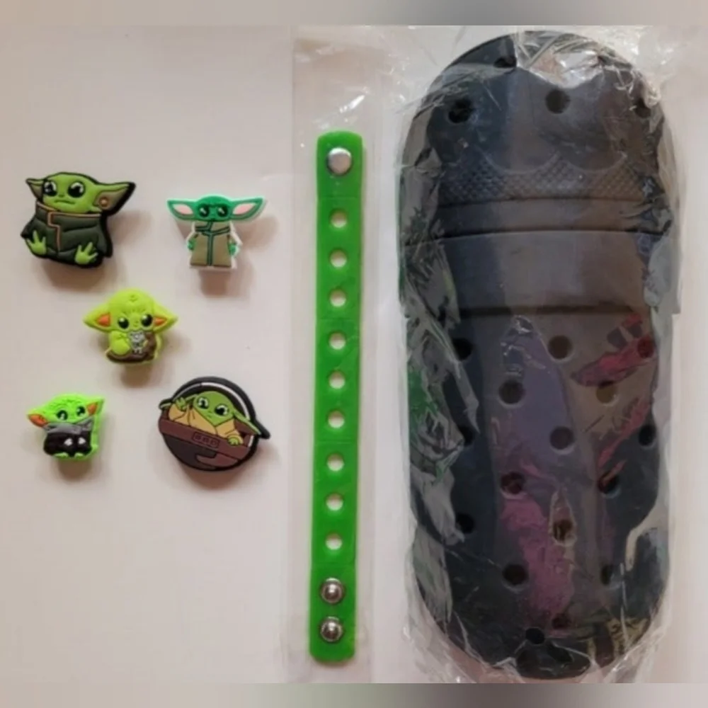 Shoe Charm Bundle 5 Baby Yoda Charms Pencil Case & Bracelet Works With Crocs